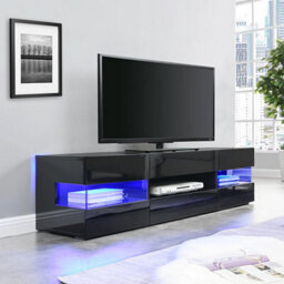 Furniture in Fashion Kirsten Tv Stand With Storage For Living Room And Bedroom, 1690 Wide, Led Lighting, Media Storage, Black High Gloss Finish