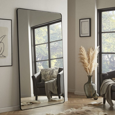 The Online Mirror Shop Large Mirror Camden Rectangular Shape, Curved Corner With Black Aluminium Frame- H180Cm X W110Cm X D3Cm For Living Room - image 1