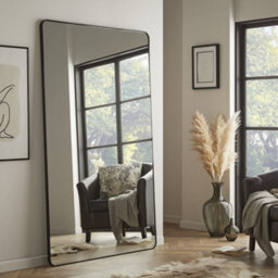 The Online Mirror Shop Large Mirror Camden Rectangular Shape, Curved Corner With Black Aluminium Frame- H180Cm X W110Cm X D3Cm For Living Room