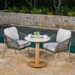 Xample Sunvilla Charme 3 Piece Wicker Bistro Set Aluminium Frame, Sintered Stone Table, All-Weather Wicker, Cushions & Cover - thumbnail 1