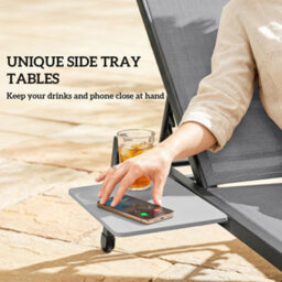 Outsunny Sun Loungers For Garden Set Of 2 With Side Tray Table, Grey - thumbnail 4