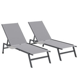 Outsunny Sun Loungers For Garden Set Of 2 With Side Tray Table, Grey - thumbnail 2