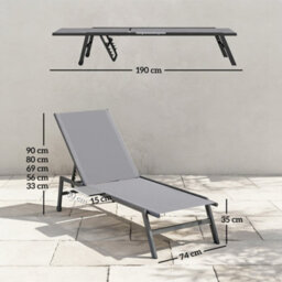 Outsunny Sun Loungers For Garden Set Of 2 With Side Tray Table, Grey - thumbnail 3