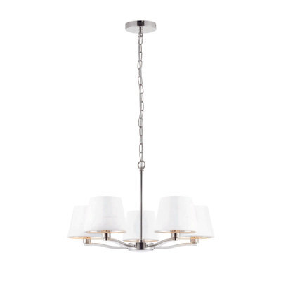 Ceiling Pendant Light Bright Nickel Plate & Vintage White Fabric 5 X 40W E14 - image 1