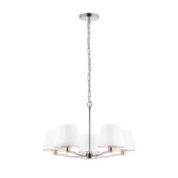 Ceiling Pendant Light Bright Nickel Plate & Vintage White Fabric 5 X 40W E14 - thumbnail 1