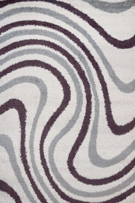 The Rugs Moodi Shaggy Grey/purple Smokeberry Rug Runner Striped Thick High Pile For Living Rooms, Bedrooms, Hallways, Kitchens - image 1