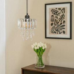 Valuelights Mabel Easy Fit Clear Acrylic Jewel Droplet Drum Ceiling Light Shade And Bulb (D)20Cm - thumbnail 2