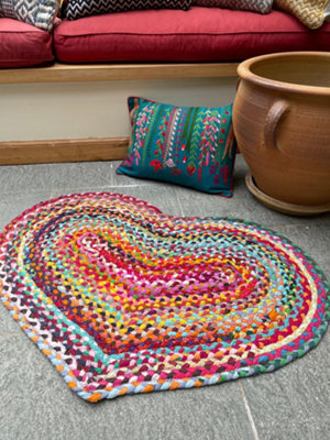 Second Nature Online Prem Love Heart Rug In Multi Colour Recycled Fabric 60 Cm X 90 Cm / Default Title - image 1