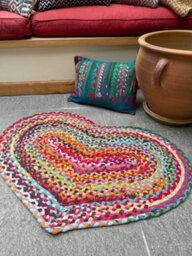 Second Nature Online Prem Love Heart Rug In Multi Colour Recycled Fabric 60 Cm X 90 Cm / Default Title - thumbnail 1