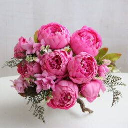 Vibrant Pink Peony Artificial Flower Bouquet - 13 Heads - Silk & Plastic - 50Cm Tall