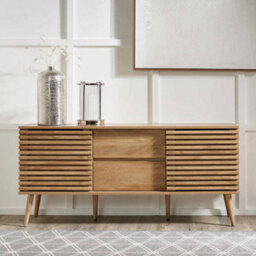 Pacific Lifestyle 2 Door 2 Drawer Wooden Sideboard Natural Eucalyptus Tv Unit Long Scandi Side Storage Cabinet For Living Room