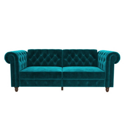 Dorel Felix Chesterfield Sofa Bed In Velvet Teal - image 1
