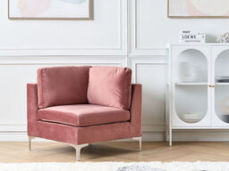 Beliani  Corner Seat Evja Pink Velvet - thumbnail 2