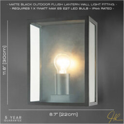 Happy Homewares Modern Exterior Flush Wall Light Lantern In Matte Black With Clear Glass Panels - thumbnail 5