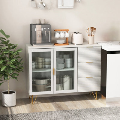 Costway Kitchen Storage Sideboard Dining Buffet Server Cabinet Cupboard W/ 2 Glass Doors - image 1