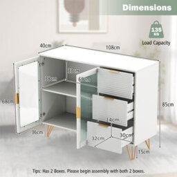 Costway Kitchen Storage Sideboard Dining Buffet Server Cabinet Cupboard W/ 2 Glass Doors - thumbnail 3