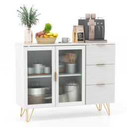 Costway Kitchen Storage Sideboard Dining Buffet Server Cabinet Cupboard W/ 2 Glass Doors - thumbnail 2