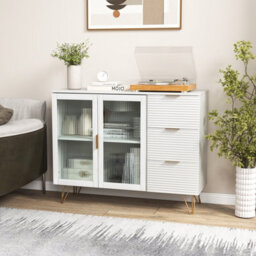 Costway Kitchen Storage Sideboard Dining Buffet Server Cabinet Cupboard W/ 2 Glass Doors - thumbnail 4