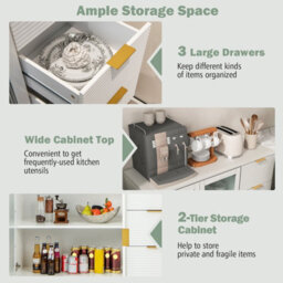 Costway Kitchen Storage Sideboard Dining Buffet Server Cabinet Cupboard W/ 2 Glass Doors - thumbnail 5