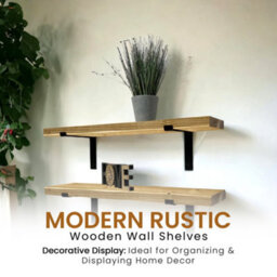 MKGT Set Of 2 Rustic Shelves, Wooden Shelving With Brackets For Wall (Rustic Pine, 80Cm (0.8M) - thumbnail 5
