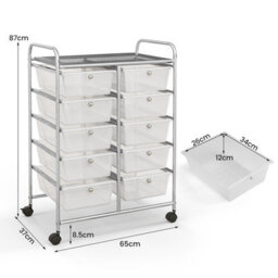 Costway 10 Drawers Storage Trolley Mobile Rolling Utility Cart Home Office Organizer - thumbnail 2