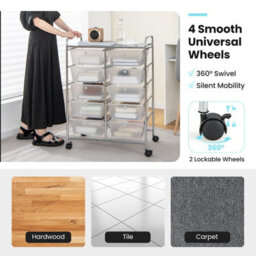 Costway 10 Drawers Storage Trolley Mobile Rolling Utility Cart Home Office Organizer - thumbnail 6