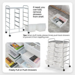 Costway 10 Drawers Storage Trolley Mobile Rolling Utility Cart Home Office Organizer - thumbnail 7