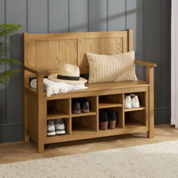 The Furniture Market Cotswold Rustic Smoked Oak Monks Hallway Bench With Shoe Storage - thumbnail 1