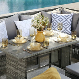 Thalia - Outdoor Corner Sofa Set In Grey Rattan. 8 Seater With  Polywood Table Top, Footstools & Weatherproof Cushions - thumbnail 3