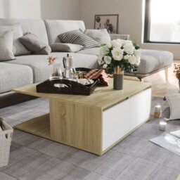 Berkfield Coffee Table White And Sonoma Oak 80X80X31 Cm Engineered Wood - thumbnail 1