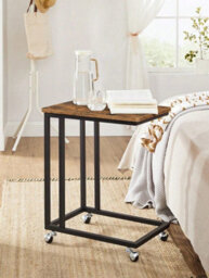 Vasagle End Table, Side Table, Coffee Table, With Steel Frame And Castors, Easy Assembly, Industrial,rustic Brown And Black - thumbnail 1
