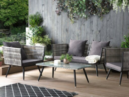Beliani Garden Lounge Set With Table 4 Seater Ragusa Pe Rattan Grey - thumbnail 2