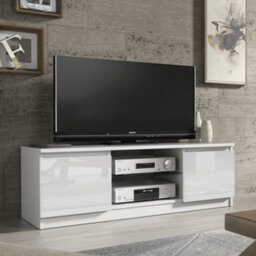 Aura Tv Unit 120Cm White With High Gloss Doors And Led Lighting - Creative Furniture - thumbnail 7