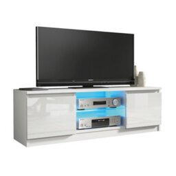 Aura Tv Unit 120Cm White With High Gloss Doors And Led Lighting - Creative Furniture - thumbnail 4