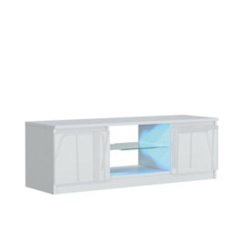 Aura Tv Unit 120Cm White With High Gloss Doors And Led Lighting - Creative Furniture - thumbnail 5