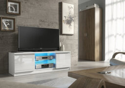 Aura Tv Unit 120Cm White With High Gloss Doors And Led Lighting - Creative Furniture - thumbnail 2