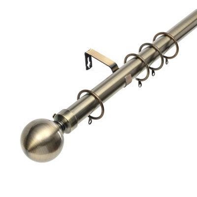 Lister Cartwright 28mm Antique Brass Fixed Metal Curtain Pole Set With Ball Finial(120 Cm)