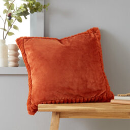 Catherine Lansfield Velvet And Faux Fur 55X55Cm Cushion Burnt Orange - thumbnail 1