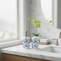 Purely Home Koi Fish Bathroom Set - Refillable Ceramic Soap Dispenser & Toothbrush Holder - thumbnail 2
