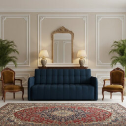 Viva Grand Iv Sofa Bed With Storage And Wooden Legs, Wavy Springs, Sleep Function Size 165X98X85 Cm Blue - thumbnail 1