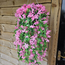 Best Artificial 90Cm Trailing Lily Hanging Basket With 480 Pink Flowers In Rattan Wicker Basket For Indoor Or Garden Use - thumbnail 2