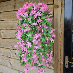 Best Artificial 90Cm Trailing Lily Hanging Basket With 480 Pink Flowers In Rattan Wicker Basket For Indoor Or Garden Use