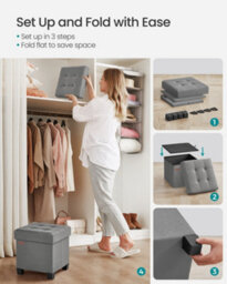 Songmics Storage Ottoman, Foldable Small Ottoman Foot Rest, 38 X 38 Cm Foot Stool, Ottoman With Storage, Load Up To 300 Kg, For Living Room - thumbnail 8