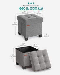Songmics Storage Ottoman, Foldable Small Ottoman Foot Rest, 38 X 38 Cm Foot Stool, Ottoman With Storage, Load Up To 300 Kg, For Living Room - thumbnail 7