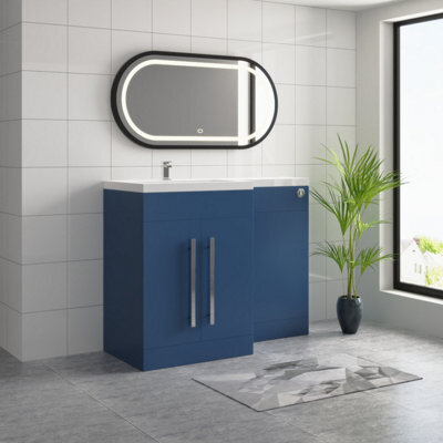 Sundaze Matt Blue Bathroom Combined Furniture 1100mm L Shape Vanity Unit Left Handed With Basin Sink - image 1