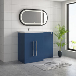 Sundaze Matt Blue Bathroom Combined Furniture 1100mm L Shape Vanity Unit Left Handed With Basin Sink - thumbnail 1