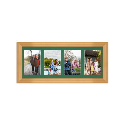 AK Frames 50X20Cm Country Pine Classic Multi Photo Frame With Emerald Mount - Holds 4 Apertures (4X) 6X4 Photos - image 1