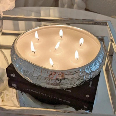 Marco Paul Vanilla Scented 7 Wick Candle Dish - Silver - image 1