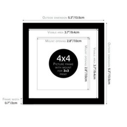 "4X4"" Black Picture Frame - 4X4"" Square Frame With 3X3"" Mount For 4X4""/3X3"" Pictures Art Deco Style Room Decor, 1 Pack" - thumbnail 2