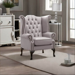 Chesterfield High Back Wing Chair Shelly Owl Leather Bespoke In Queen Anne Style - thumbnail 3